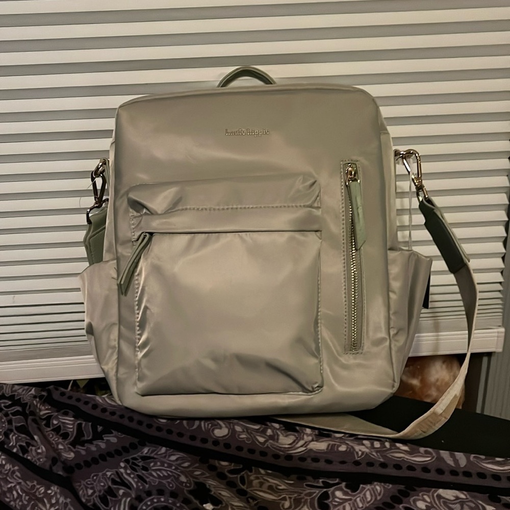 Haute Hippie Green On the Go Backpack Viral Decorative Beige Strap NWT